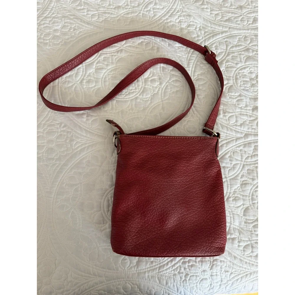 Nine West Red Pebbled Faux Leather Crossbody Bag Buckle Detail Small Purse